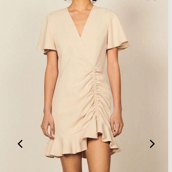 NWT $340 Sandro Paris Albi Ruffle-Trim Mini Dress in Cream Size FR 34 / XS - Picture 2 of 15